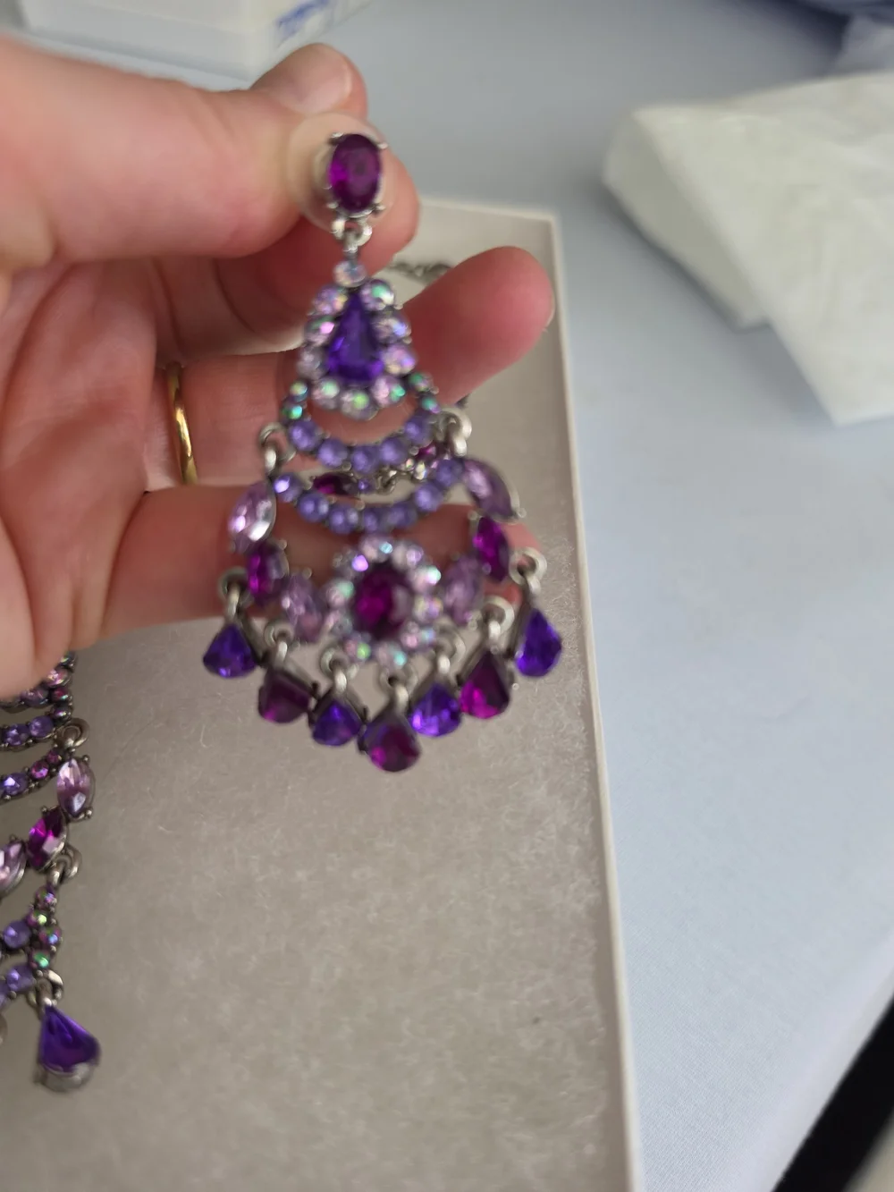 Purple Crystal Chandelier Necklace & Earring Set